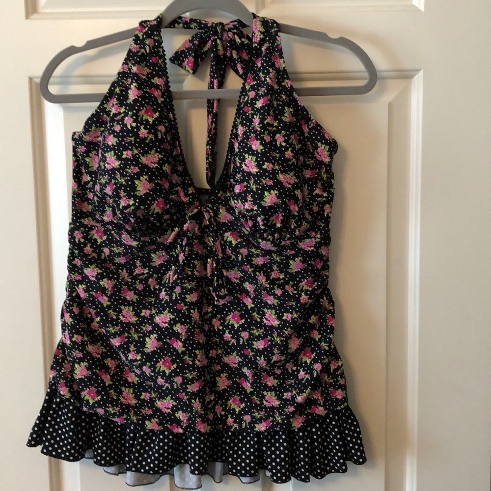 Torrid Plus 2X Tankini Black Pink Halter Floral